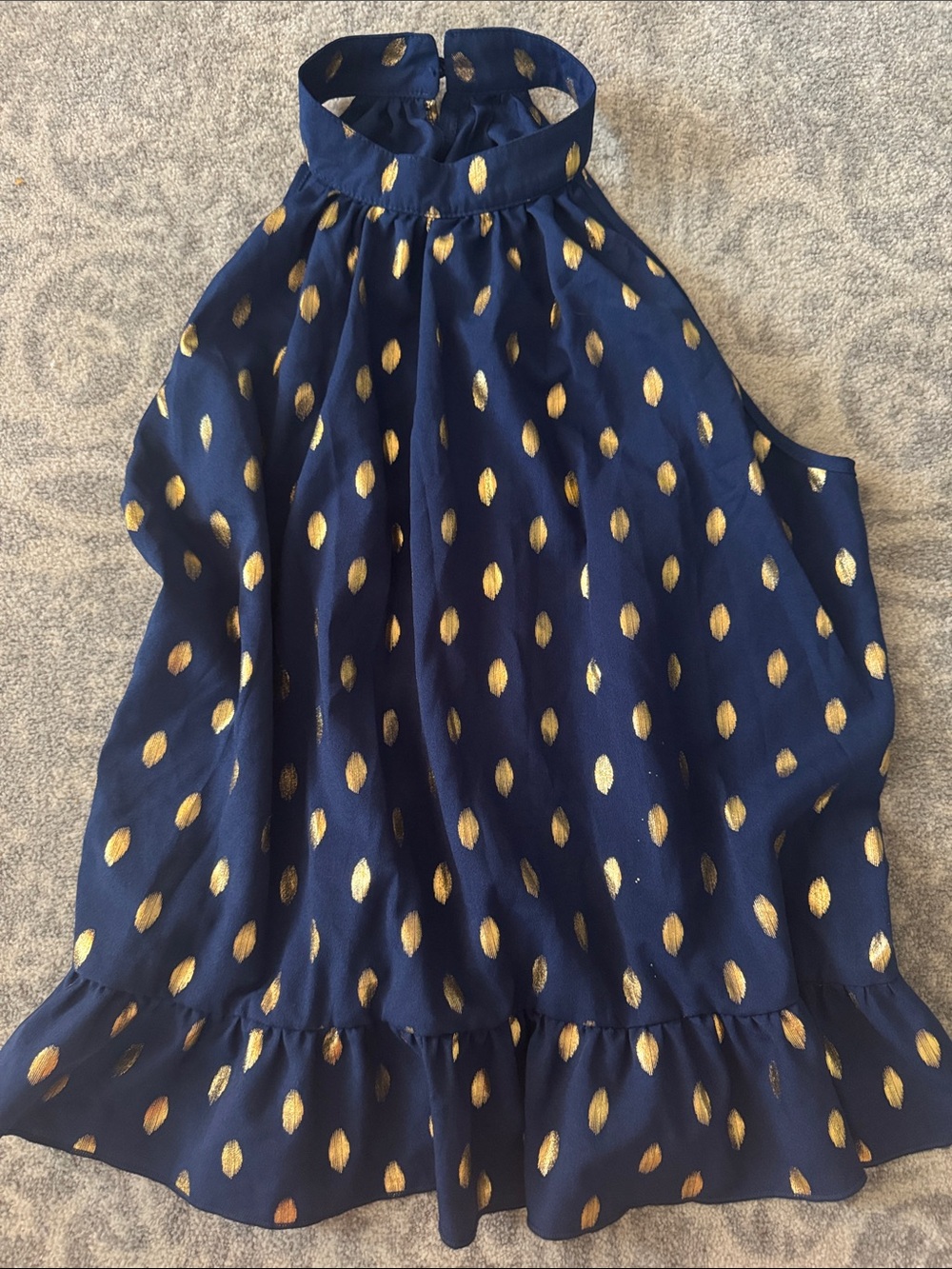 Navy Halter Blouse with Gold Dot Print